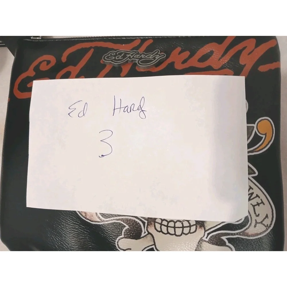 NEW! Ed Hardy Wristlet Zip Clutch Black Moto Purse Skull Roses Punk Skater‎ Love